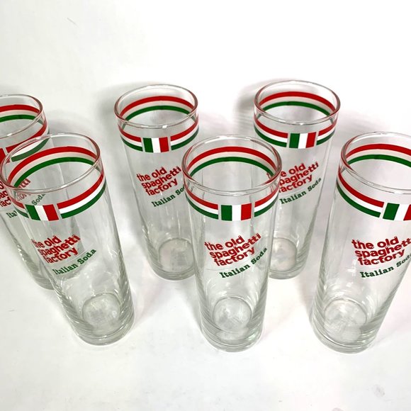 Old Spaghetti Factory Italian Soda Glasses Red Green Set of 5 - Picture 4 of 7